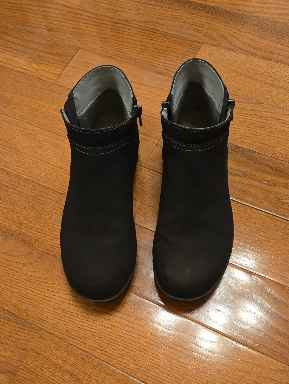 J Sport Memory Foam Black Side-Zip Ankle Boots with Contrast Stitching
